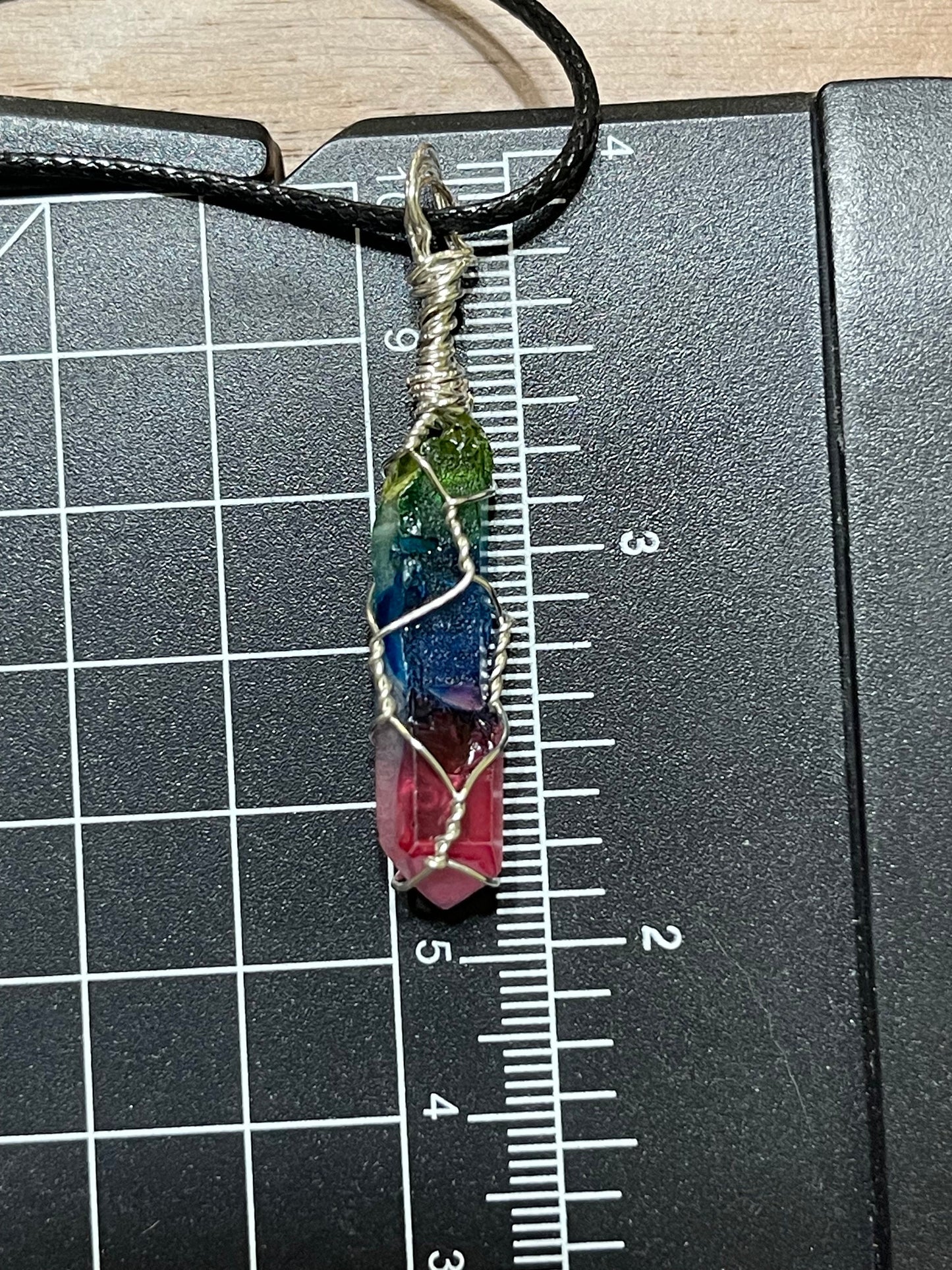 Rainbow Dyed Quartz Point Wire Wrapped Necklace