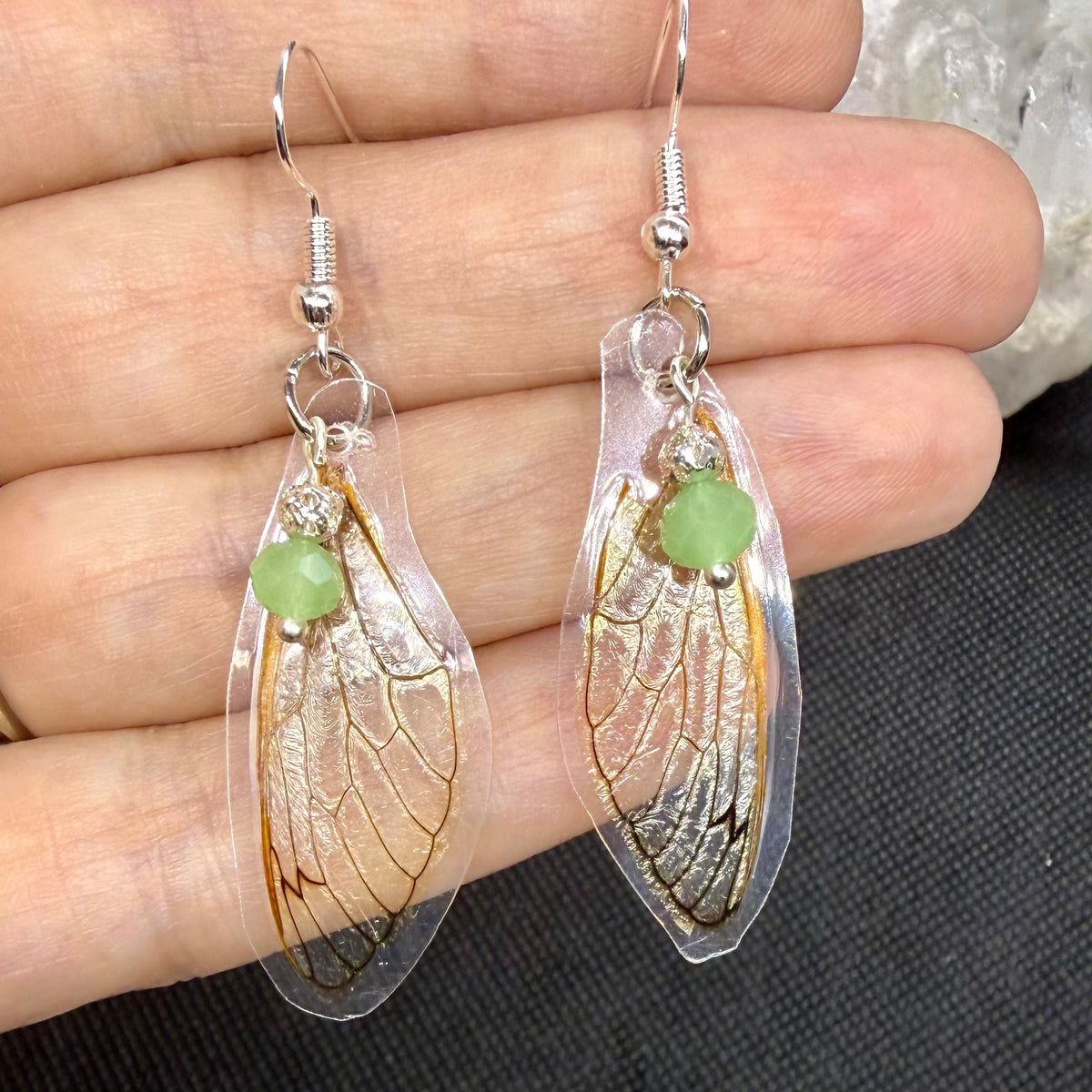 Green Cicada Wing Earrings Jewelry