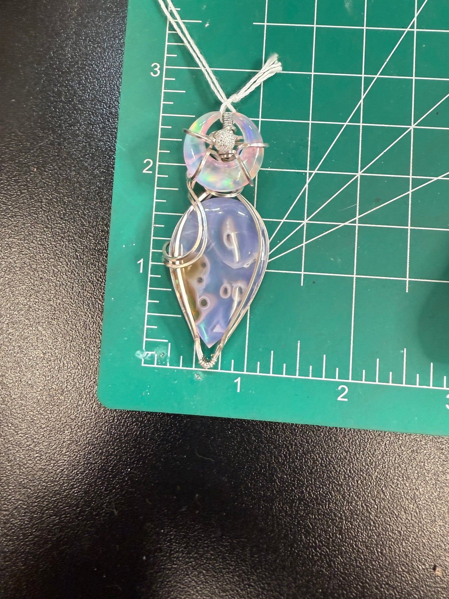 Moss Agate Doublet with Aurora Opal Crescent Moon Pendant Necklace Jewelry