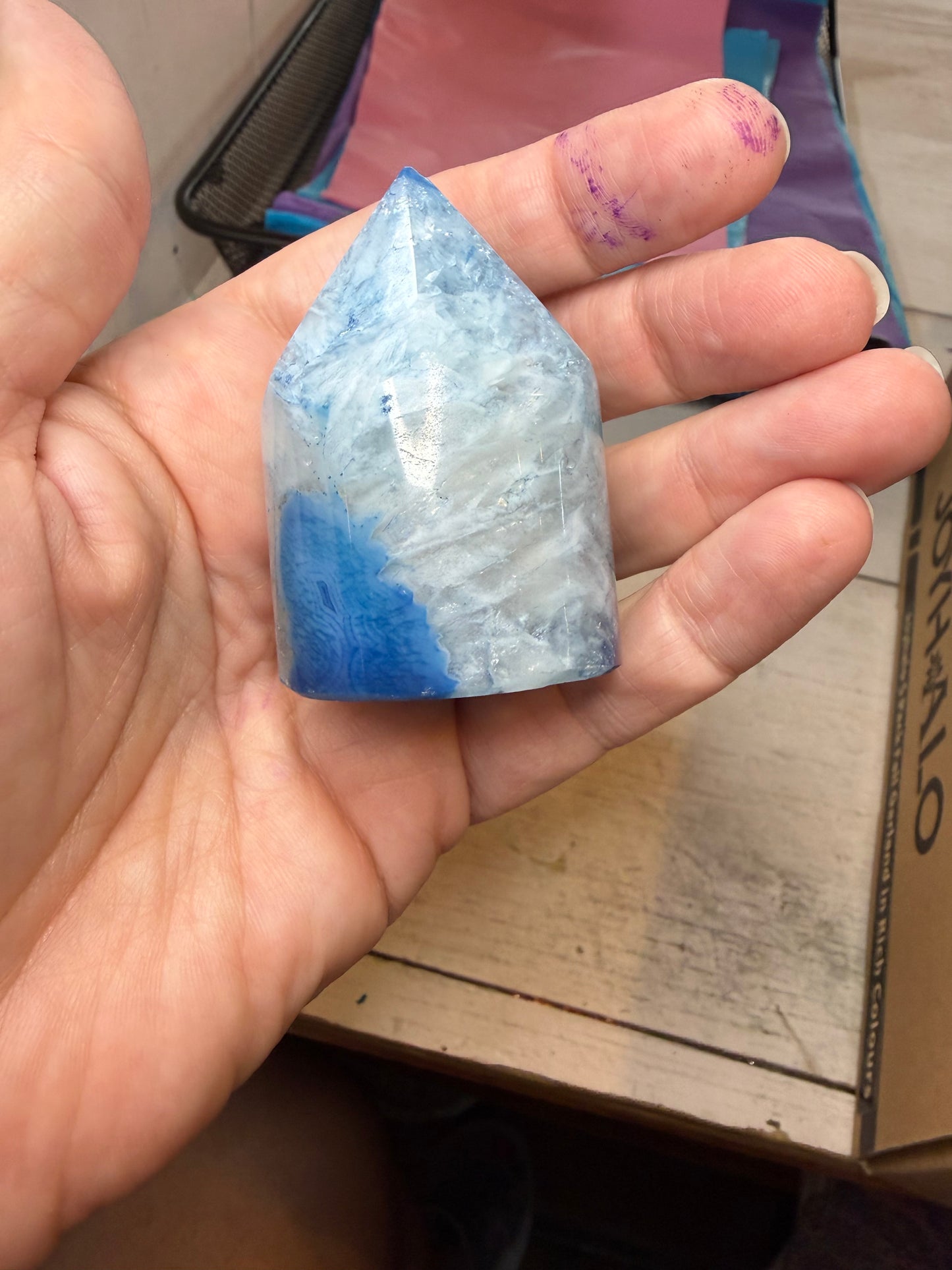Blue Dyed Agate Core Point Tower