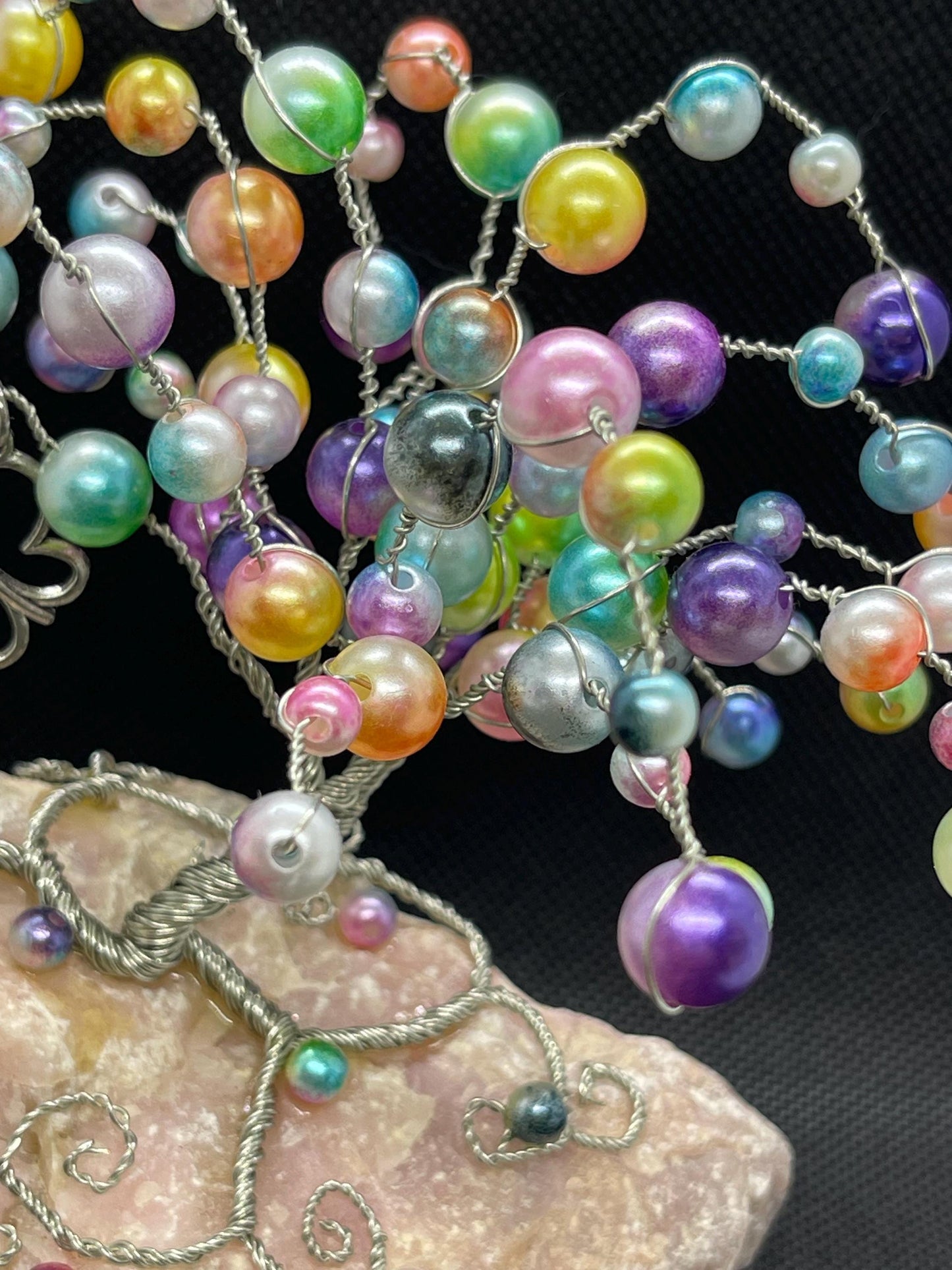 Handmade Wire Tree with Butterfly on Rose Quartz Crystal Whimiscal Gift Pink