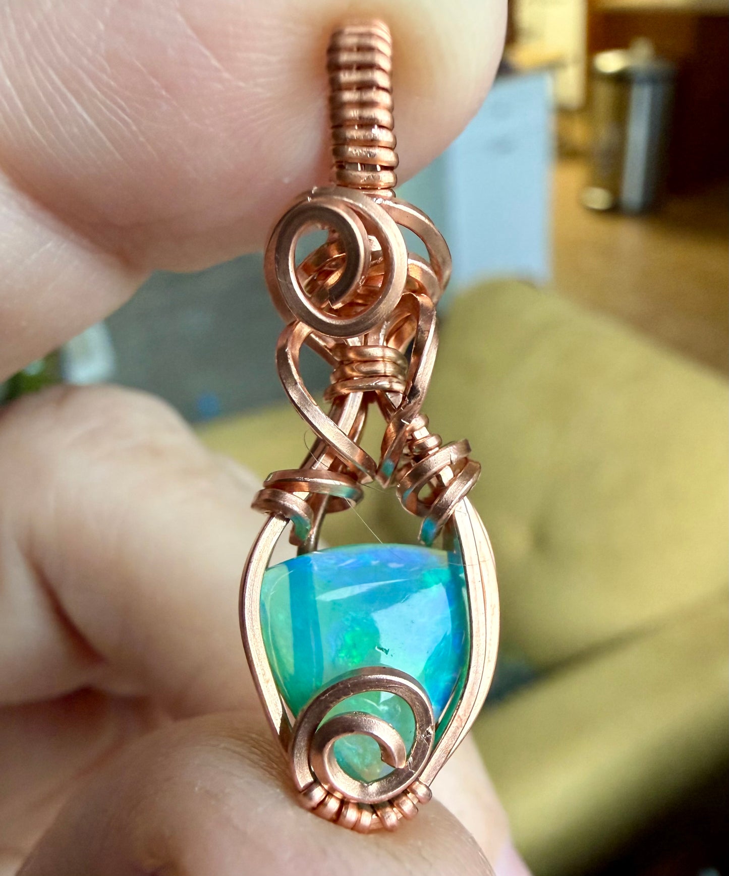 Ethiopian Opal Mini Pendant in Copper Necklace Jewelry