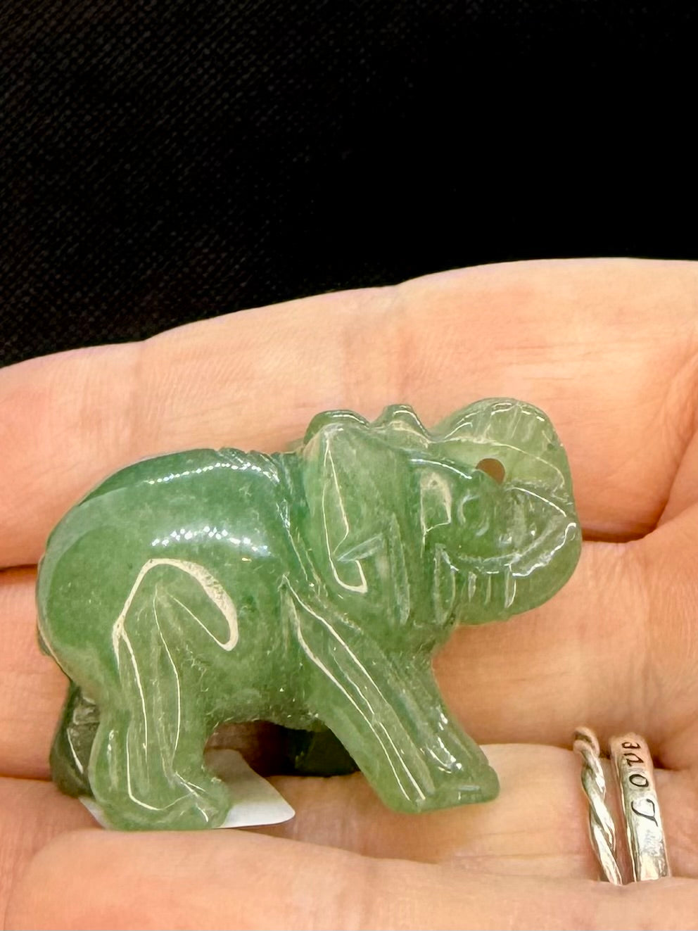 Green Carved Crystal Elephant