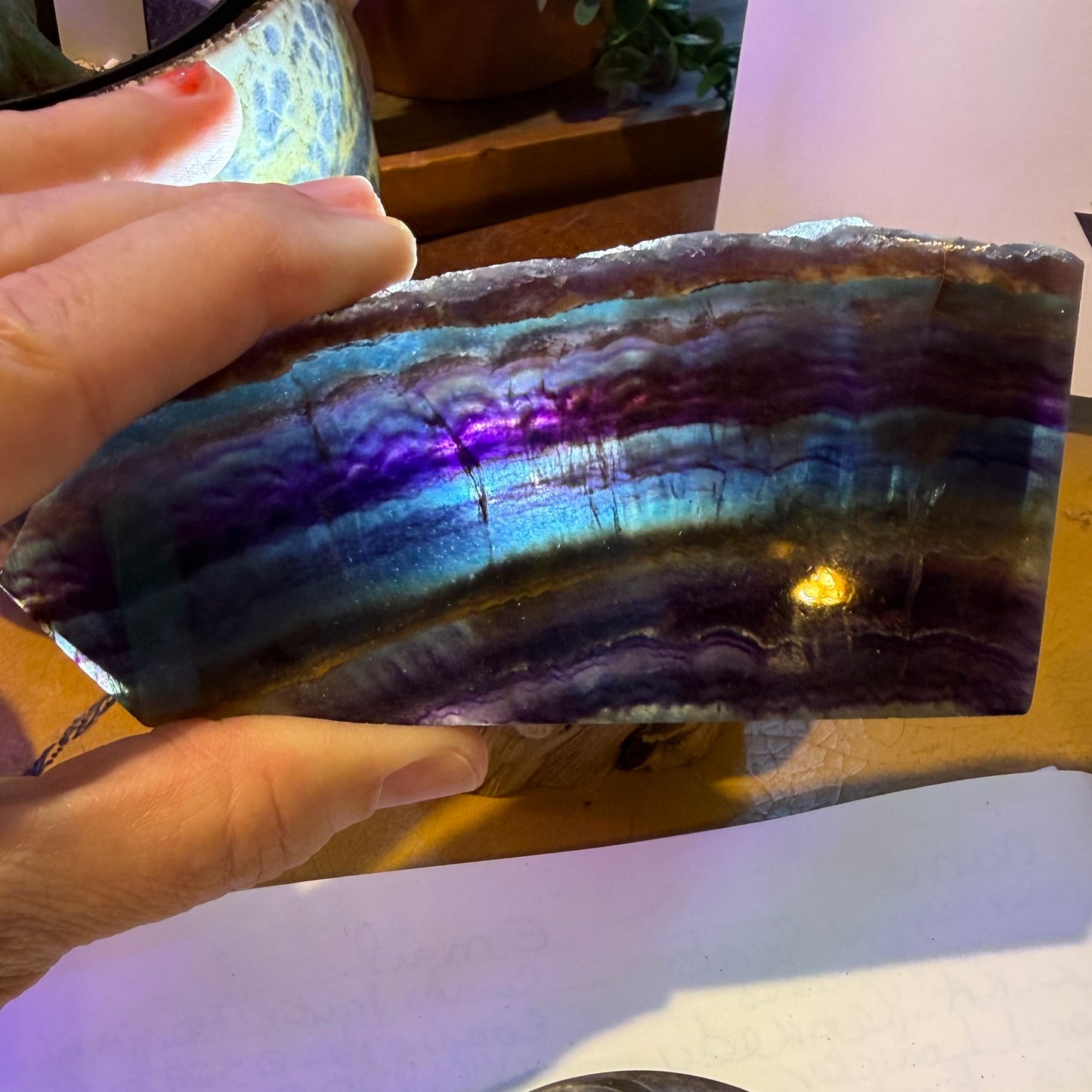 Large Fluorite Crystal Slab Purple Blue