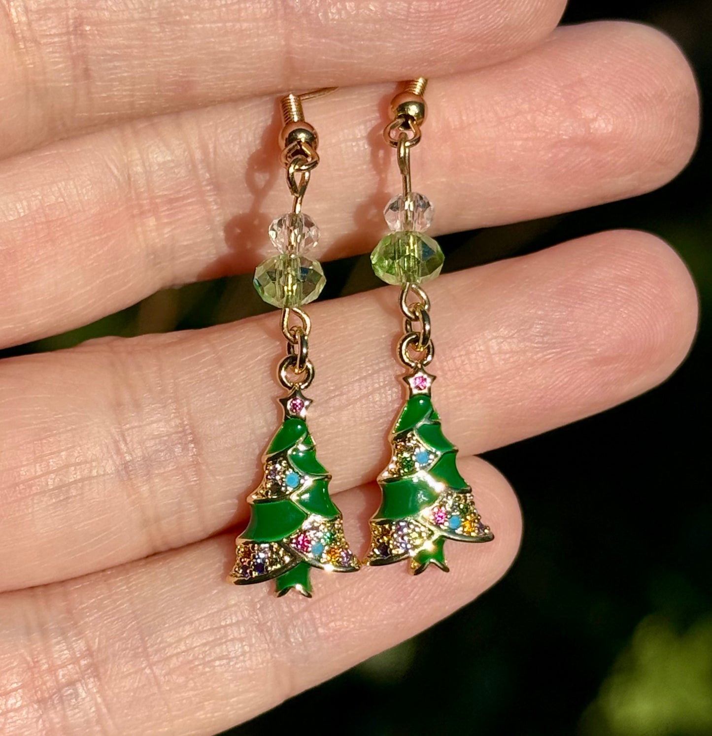 Christmas Tree Earrings with Faceted Glass Bead Accents