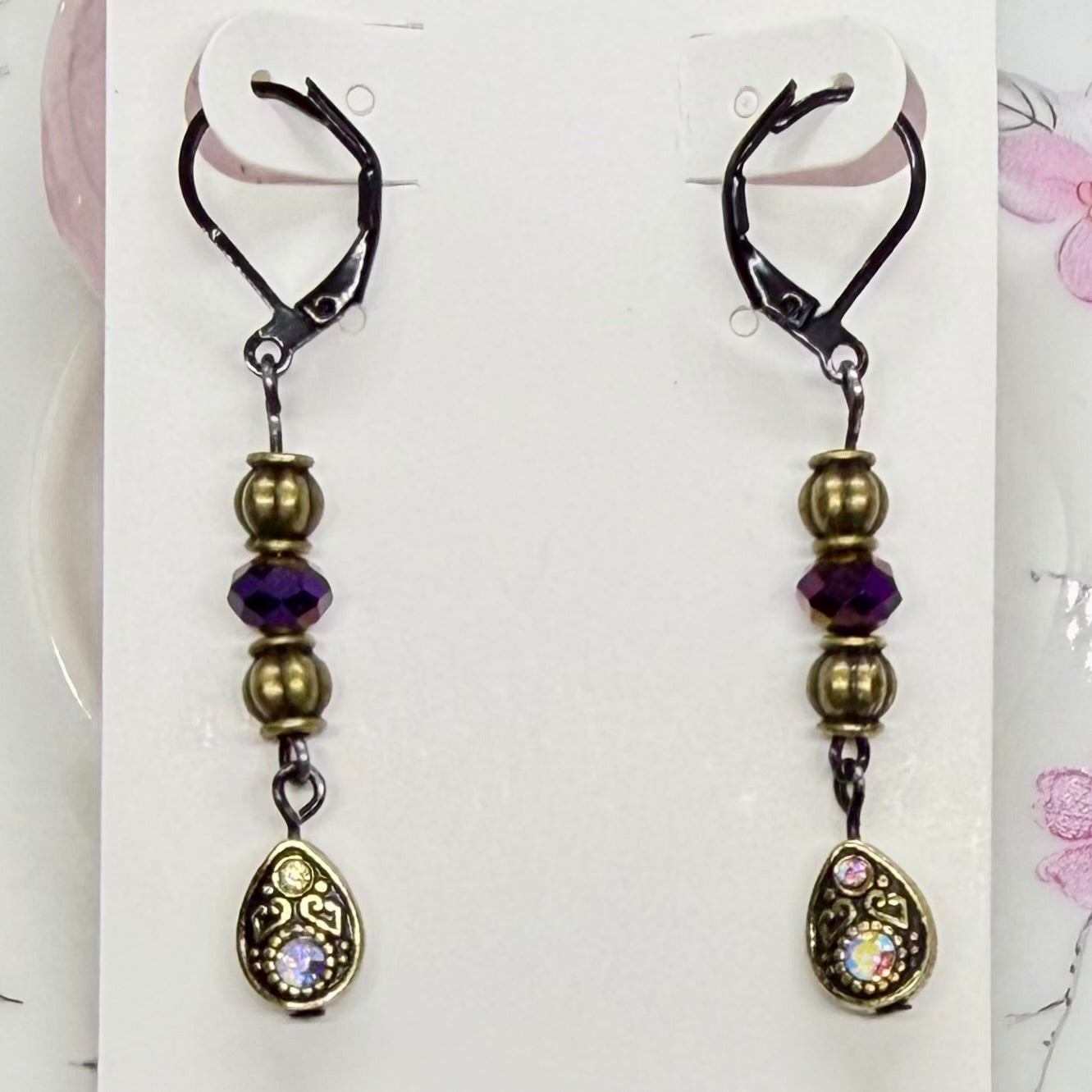 Black Wire w Purple Bead & Antique Drop