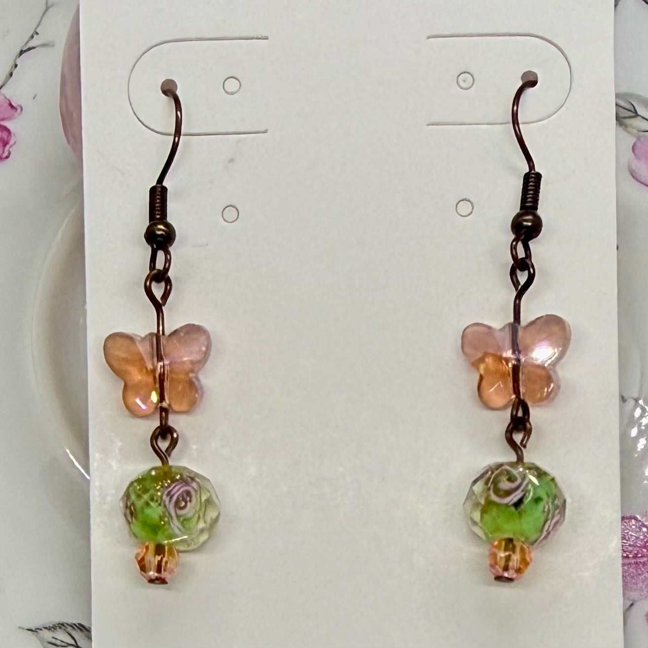 Butterfly with Floral Bead Earrings