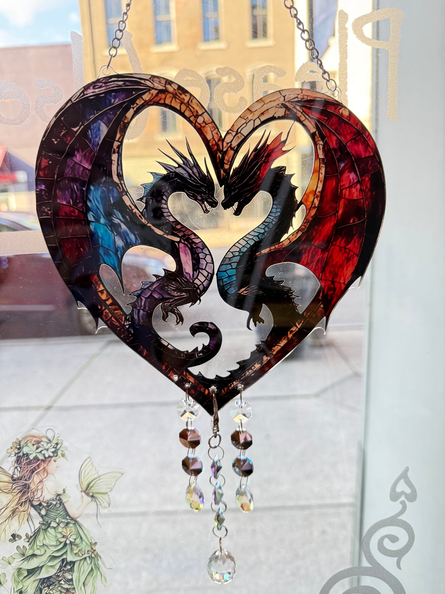 Two Dragon Sun Catcher Heart
