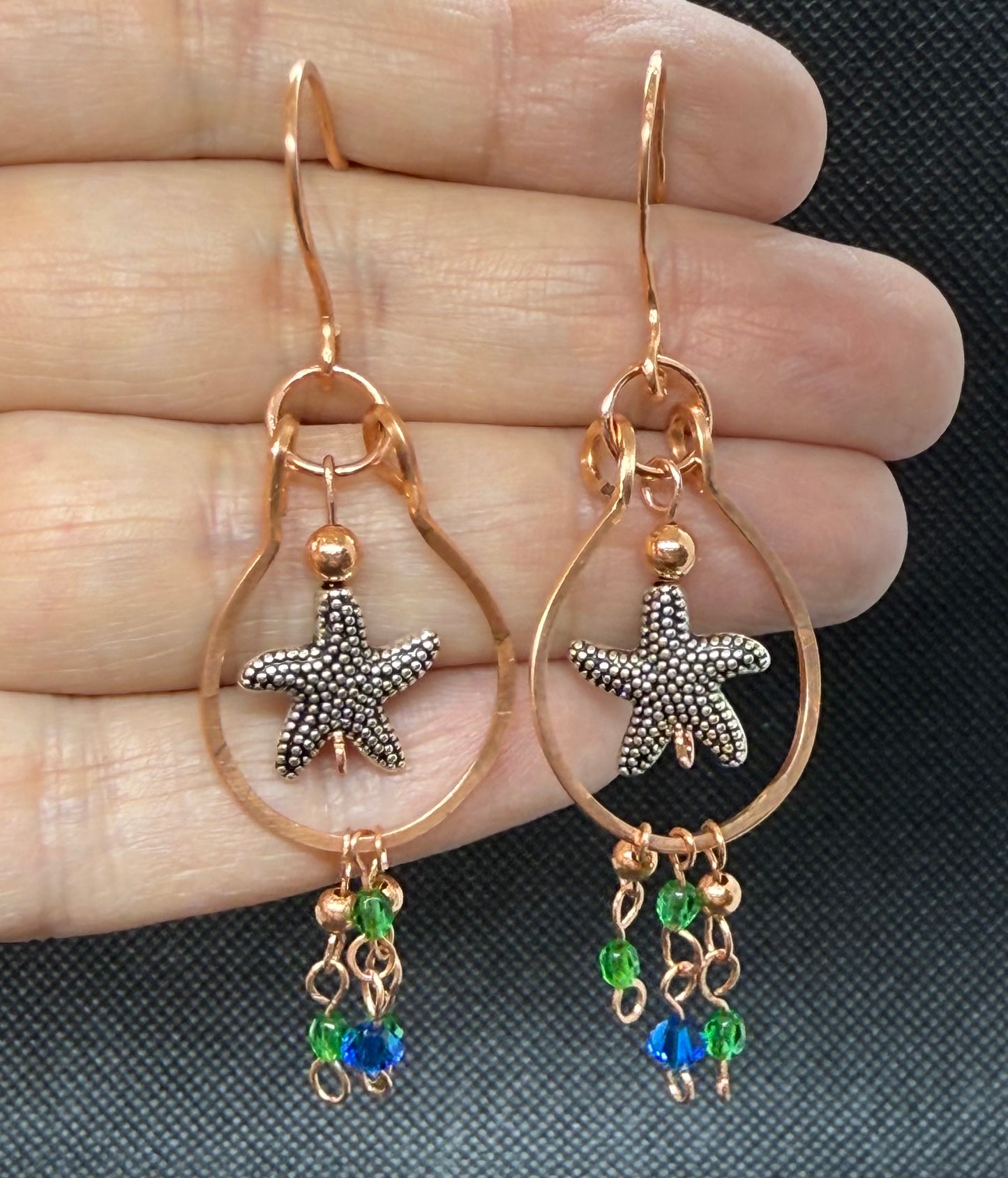 Copper Sea Star Chandelier Earrings Blue Green Ocean Gift Jewelry