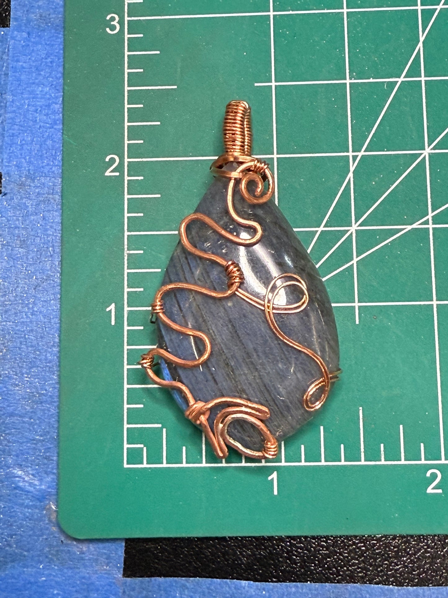 Labradorite Teardrop in Copper with Serpent Overlay Blue Flash Pendant Jewelry Necklace Gift