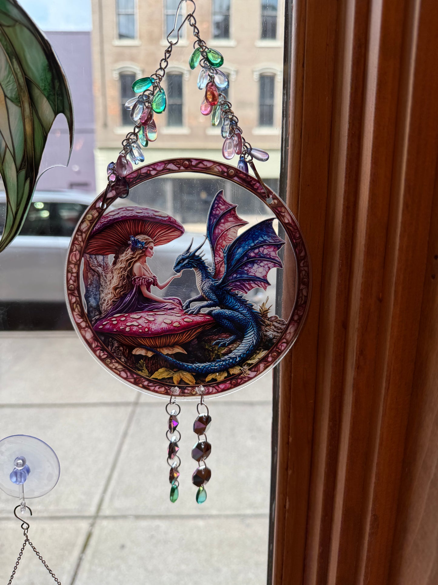 Dragon w Girl & Mushroom Sun Catcher