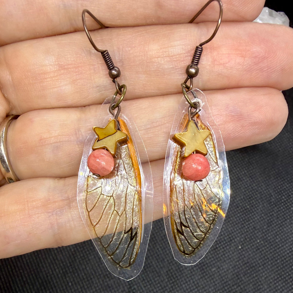 Peach & Star Cicada Wing Earrings Jewelry
