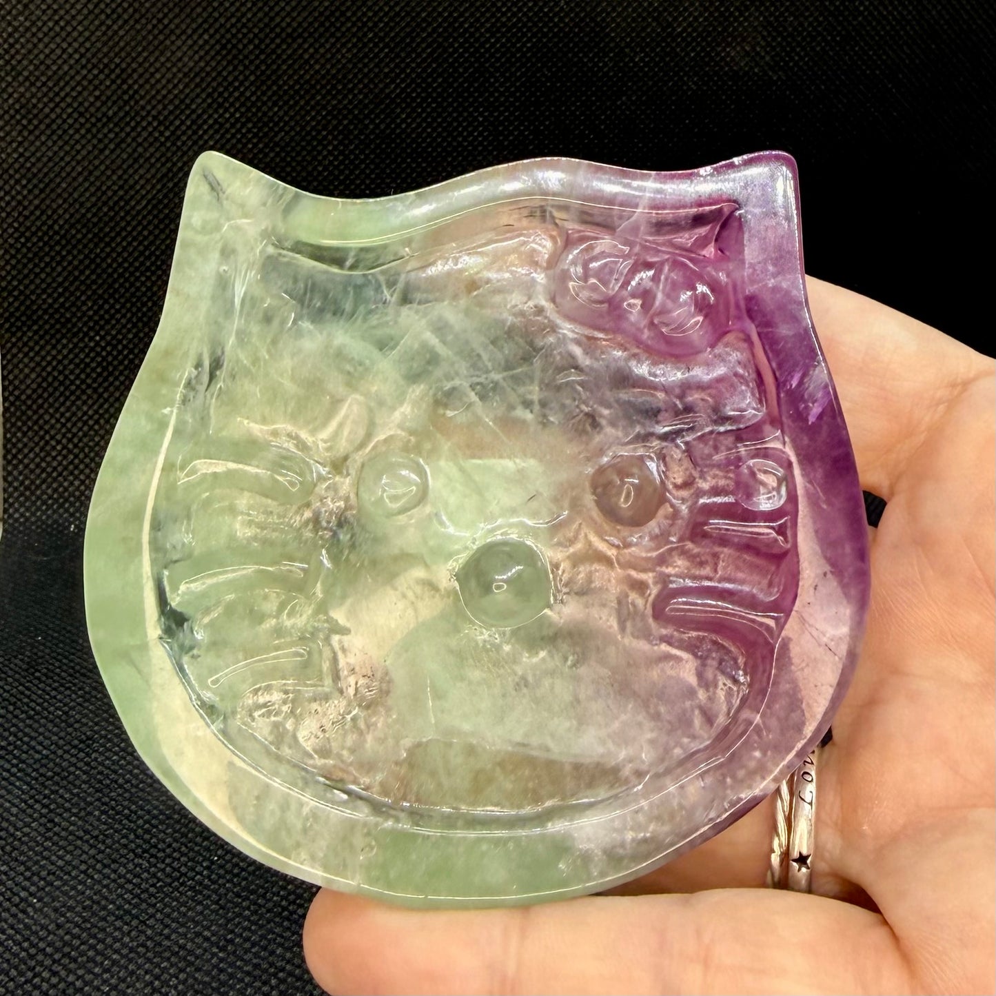 Fluorite Crystal Hello Kitty Purple Green