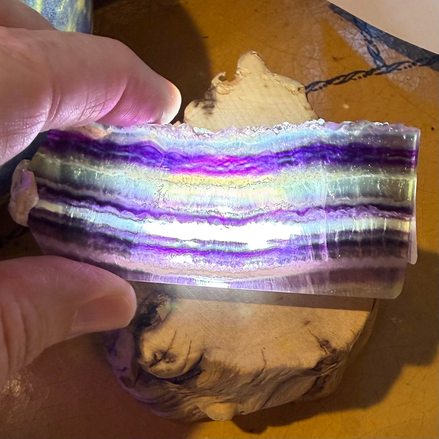Medium Fluorite Crystal Slab Pink Purple Blue