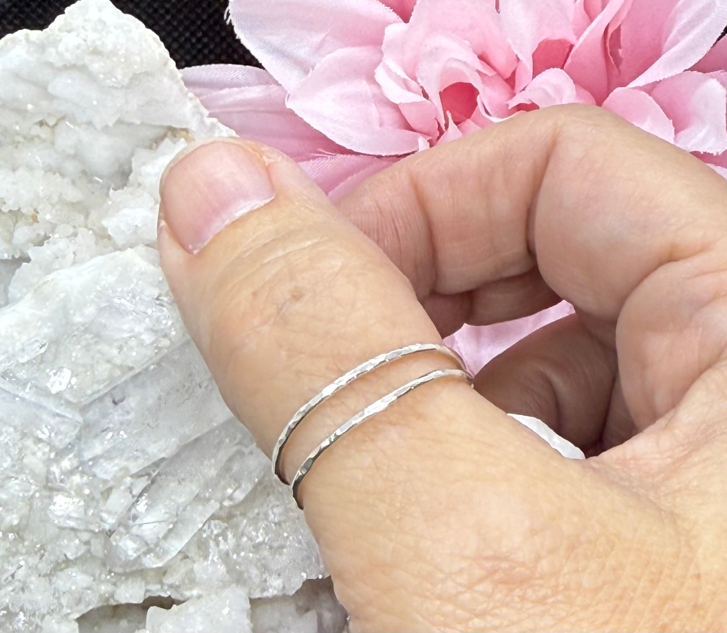 Sterling Silver Double Band Adjustable Ring Hammered Jewelry Gift