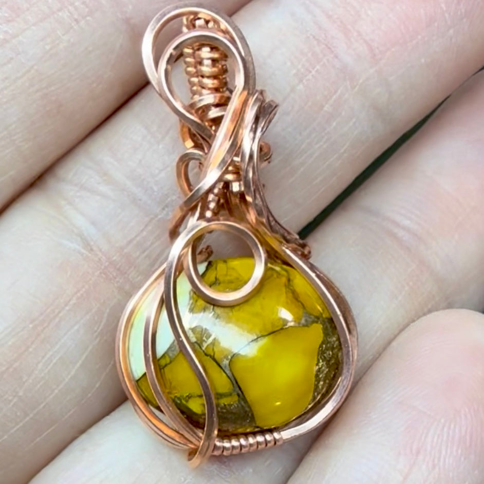 Honey Mojave Turquoise Wire Wrapped in Copper Pendant Jewelry Necklace