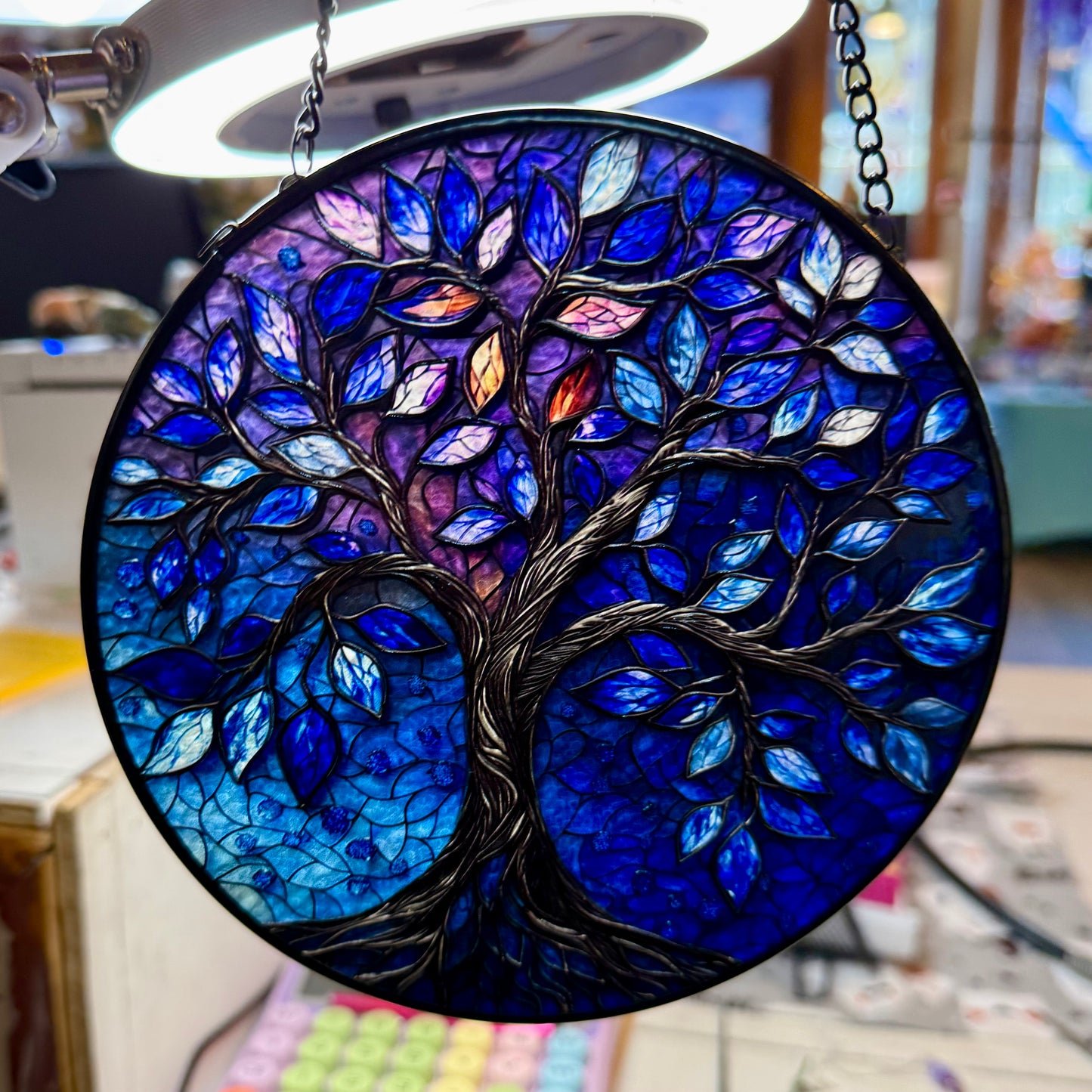 Blue Tree of Life Glass Suncatcher