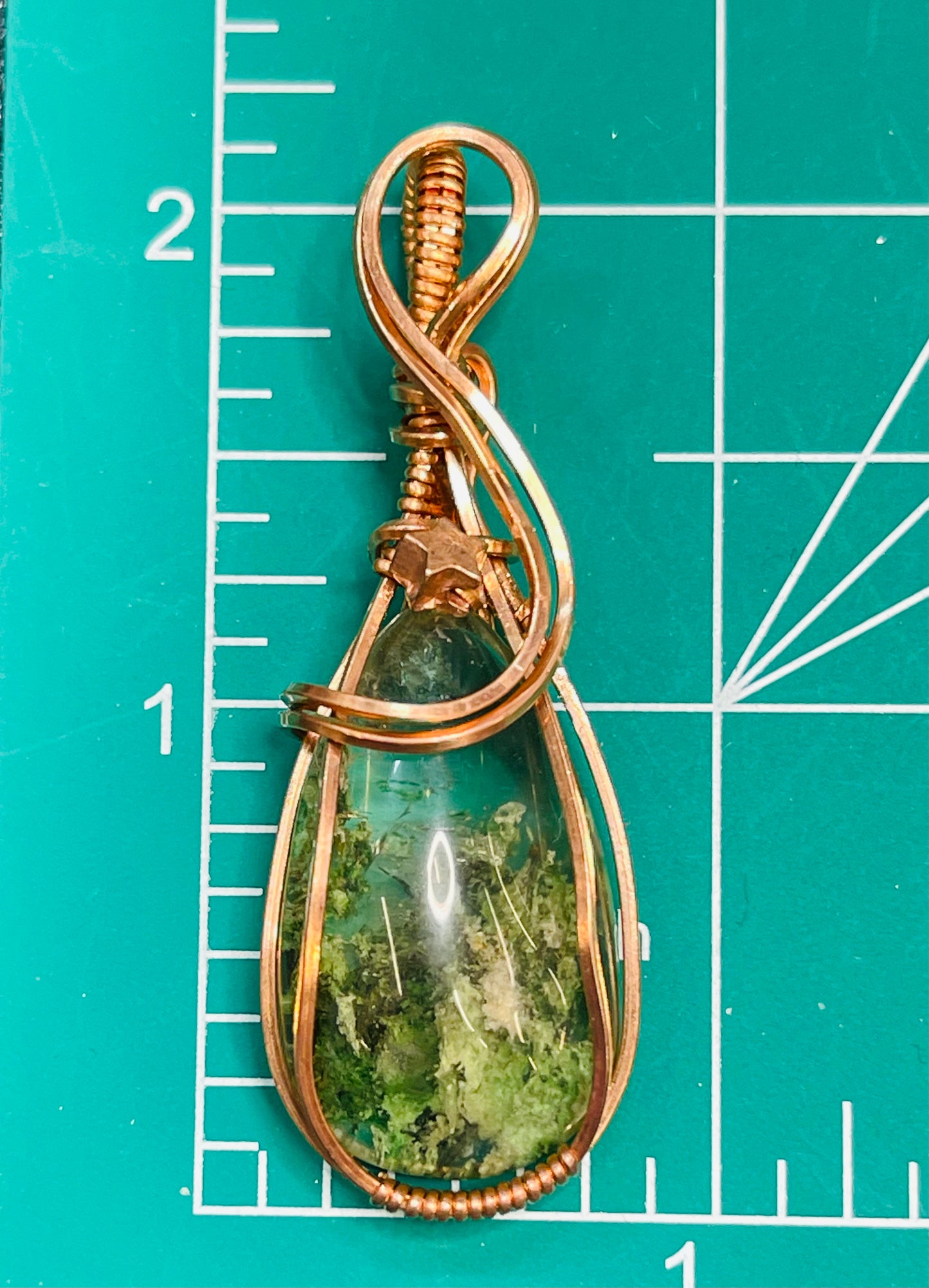 Garden Quartz/Lodolite Green Teardrop Pendant Necklace Wire Wrapped in Copper Jewelry Gift Crystal