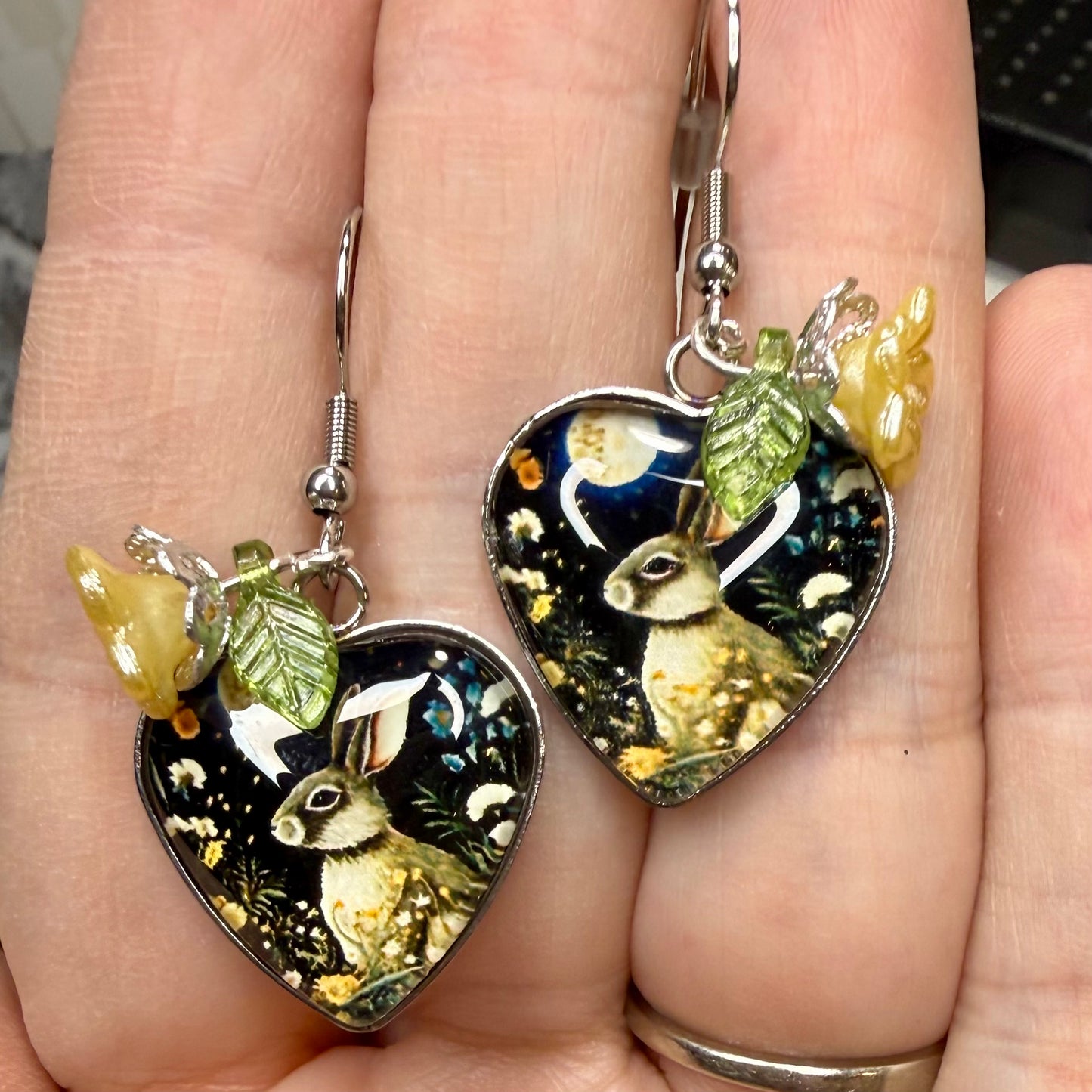 Bunny Rabbit w Flowers Earrings
