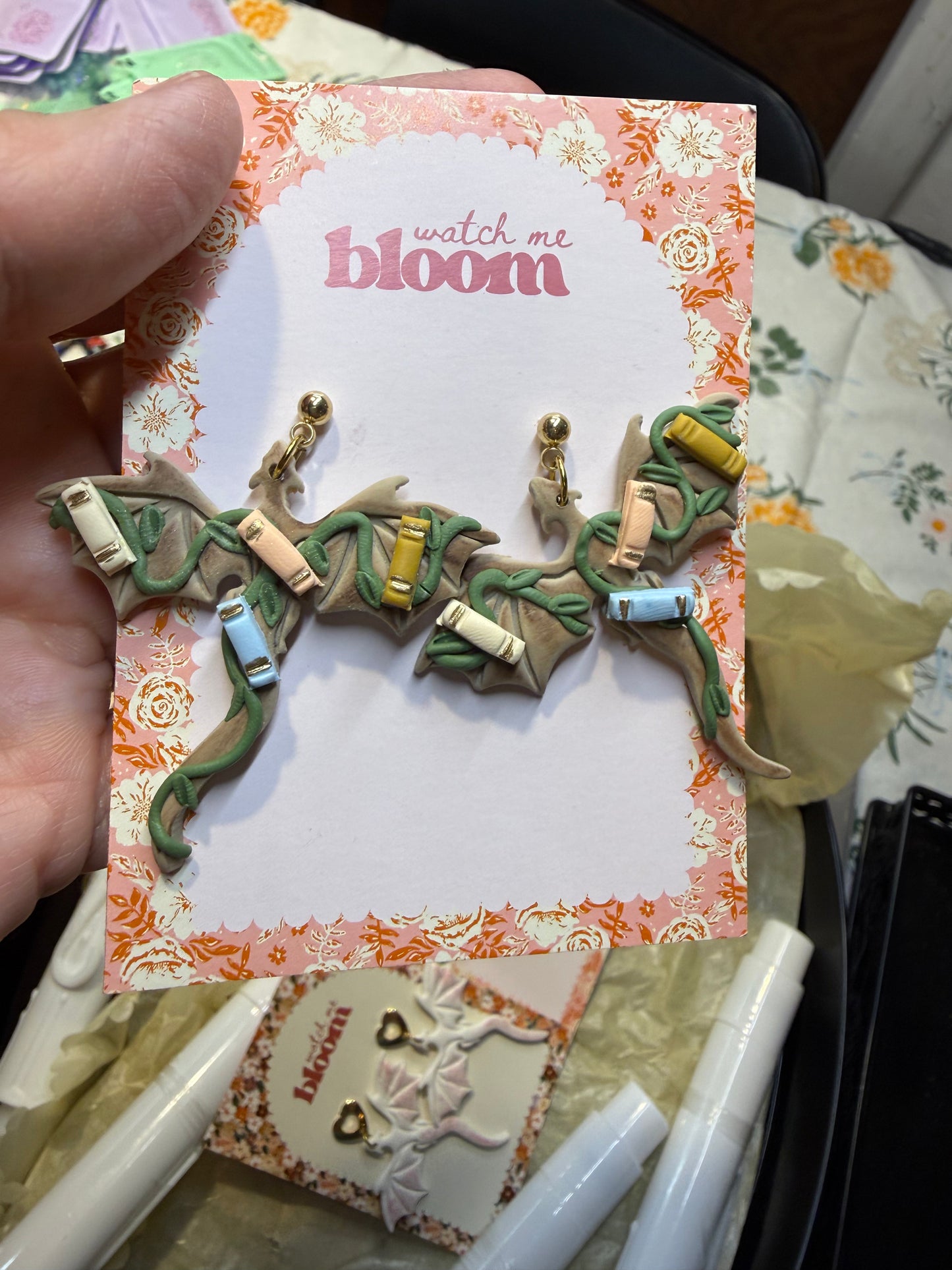 Bookish Dragon Clay Earrings WMB