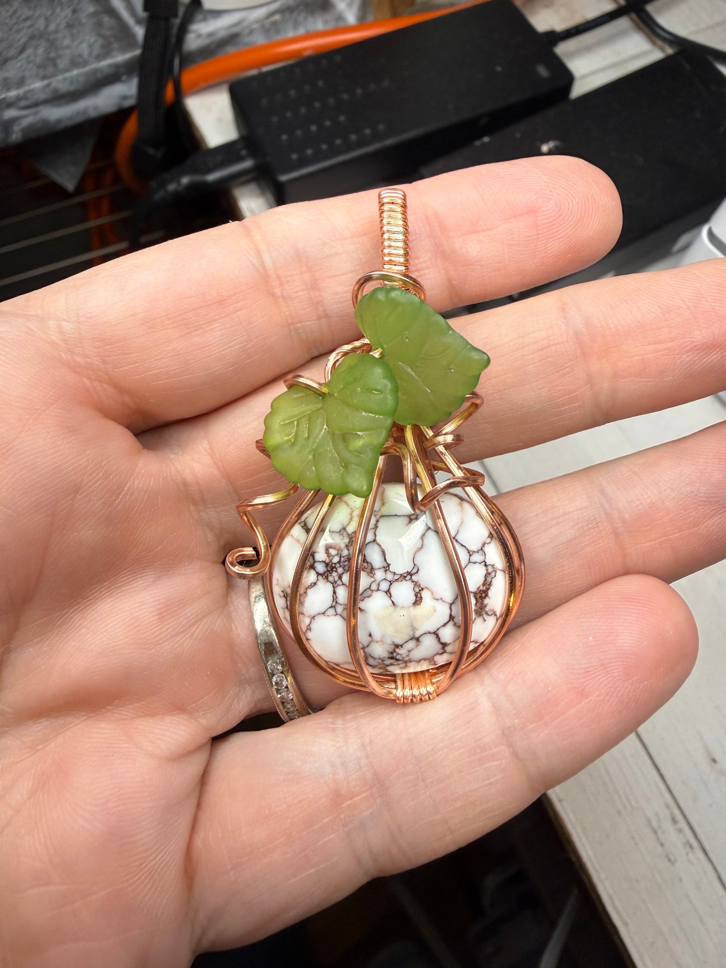 Wild Horse Magnesite Pumpkin Wire Wrapped Pumpkin Jewelry Pendant Necklace