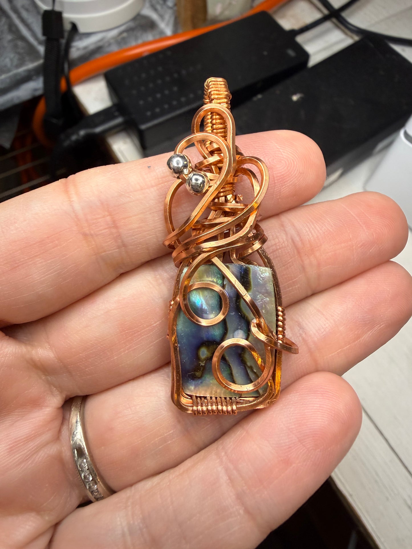 Abalone Wire Wrapped in Copper Jewelry Pendant Necklace