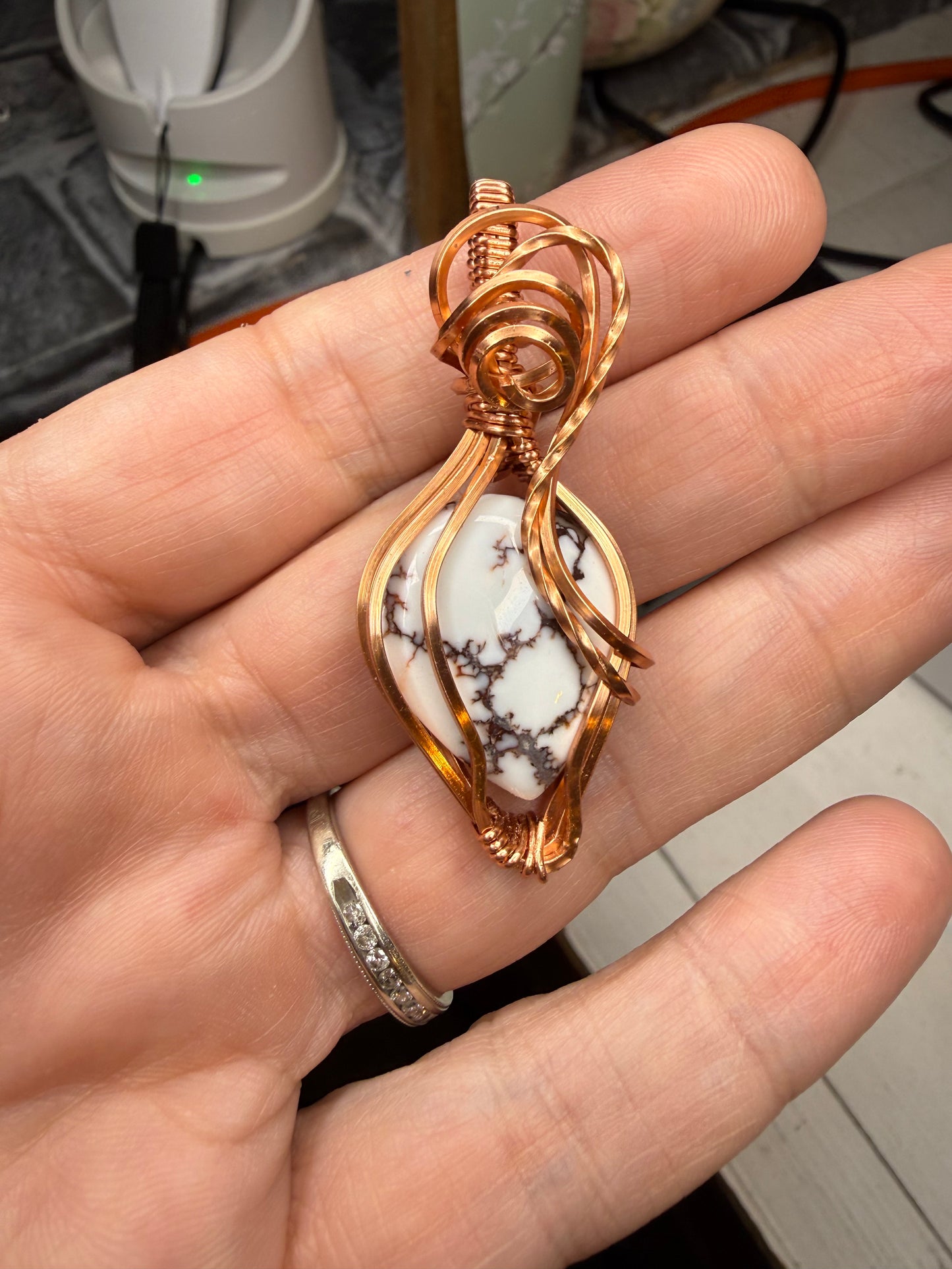 Wild Horse Magnesite Wire Wrapped in Rose Gold Tone Jewelry Necklace Pendant