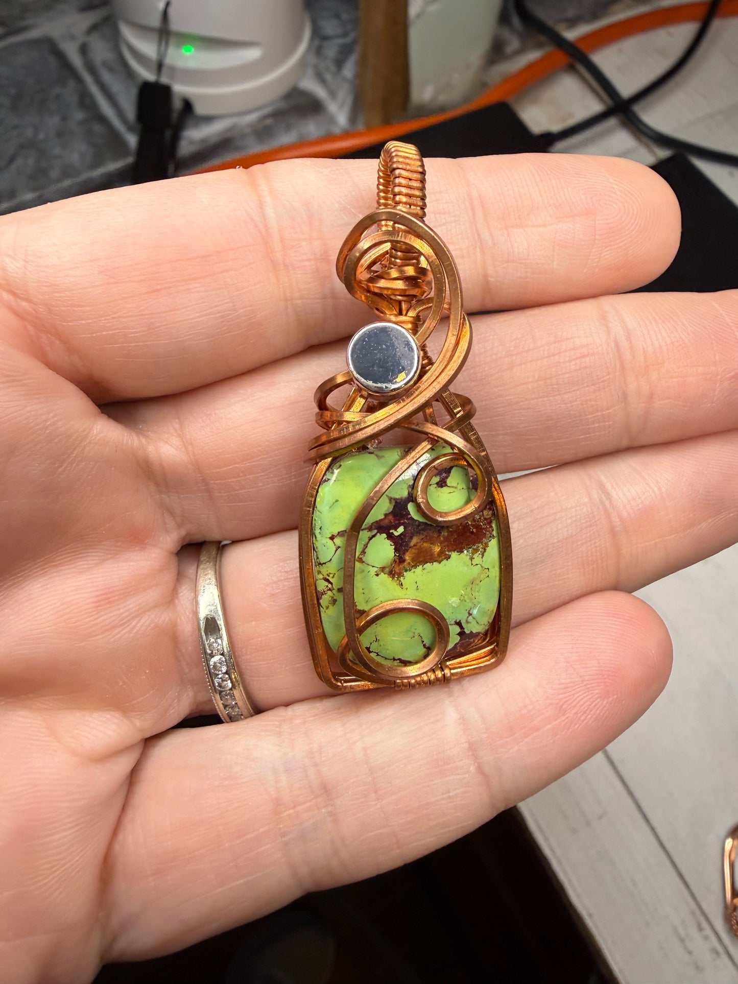 Hubei Turquoise Wire Wrapped in Copper Jewelry Pendant Necklace