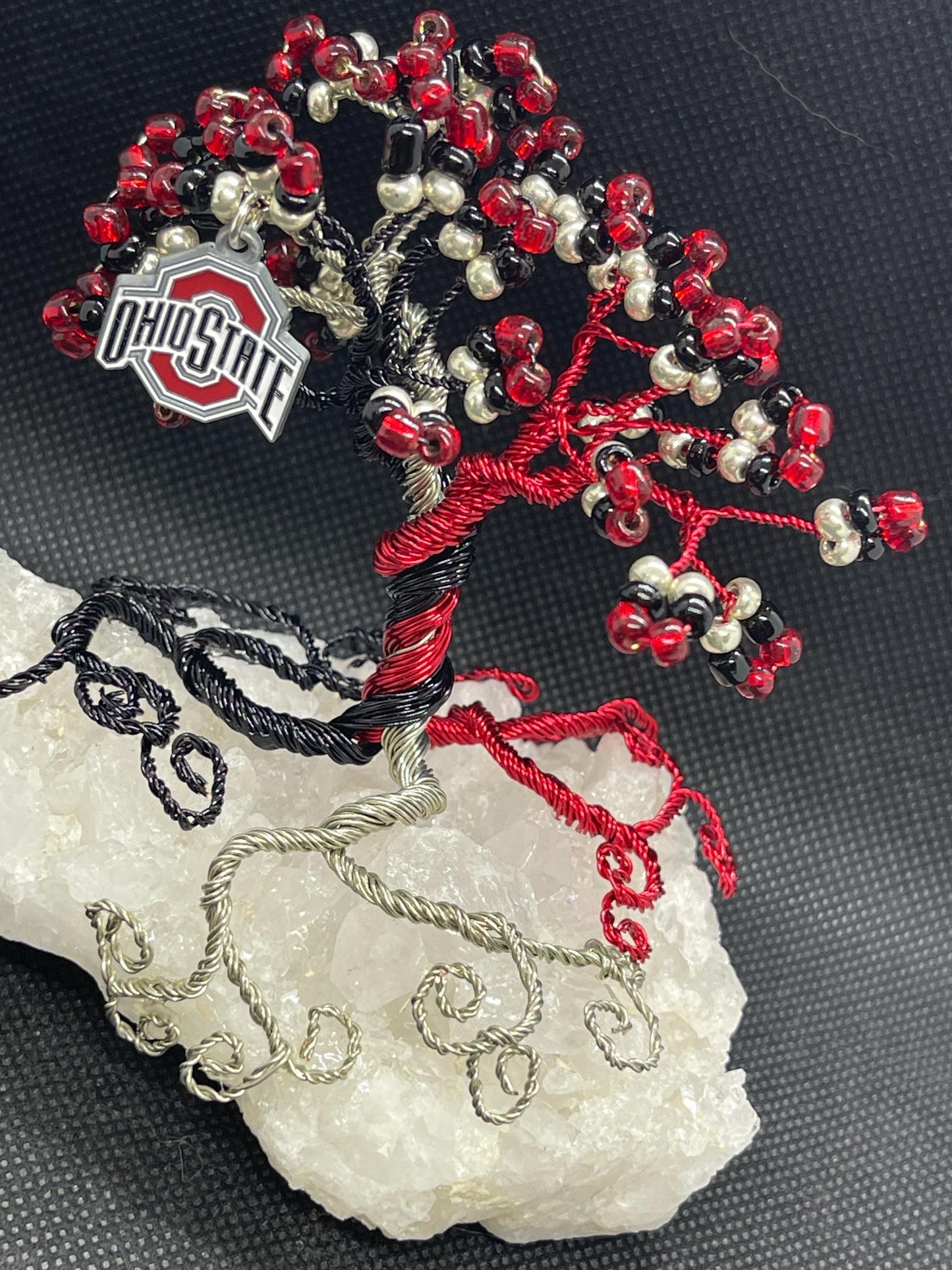 Handmade Wire Tree with Ohio Team Charm on Quartz