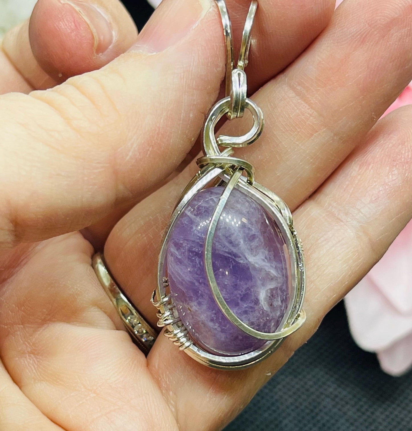 Amethyst  Pendant in Sterling Silver Wire Wrapped Jewelry Necklace Gift