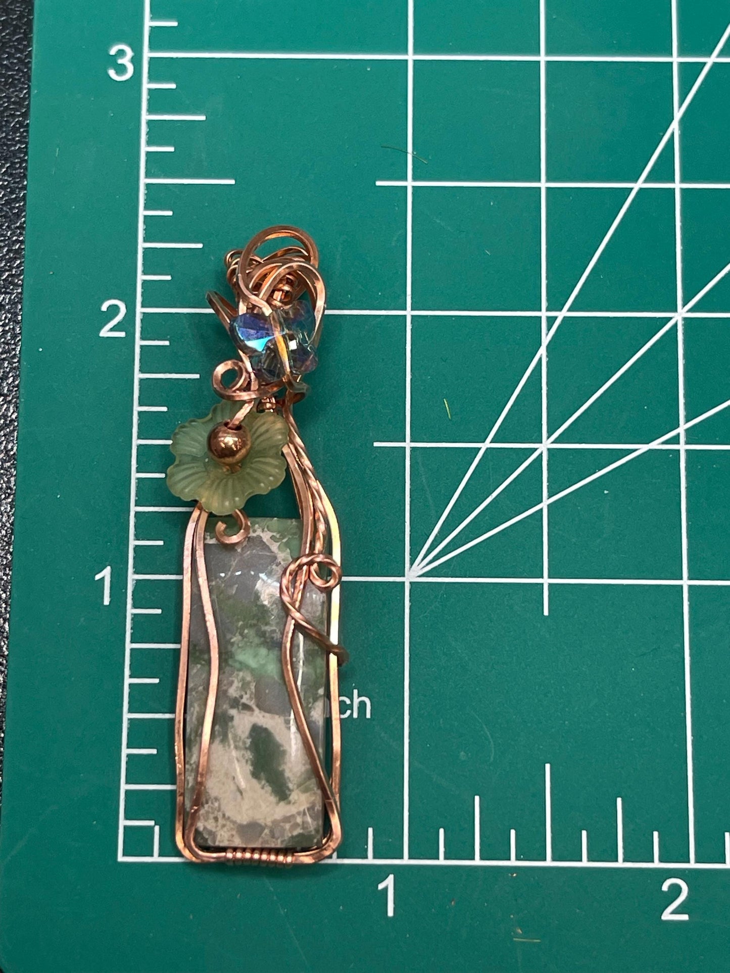Green Variscite Flower & Crystal Butterfly Pendant Wire Wrapped in Copper Spring Jewelry Necklace Gift