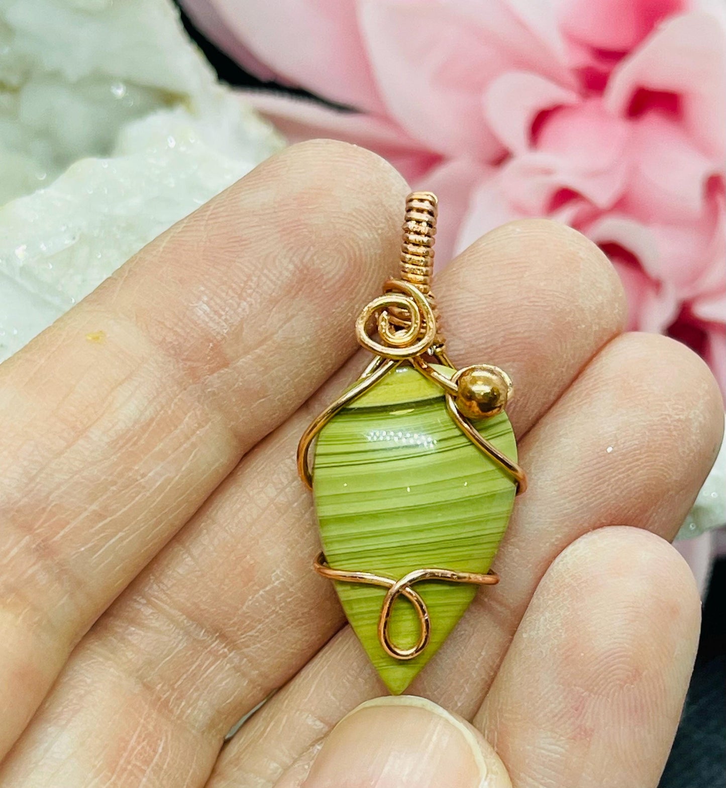 Blue Mountain Jasper Crystal Pendant Wire Wrapped in Copper Jewelry Necklace Gift