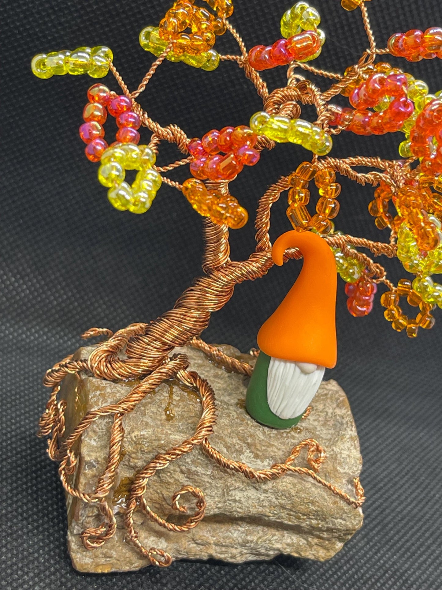 Handmade Wire Tree with Gnome on Petrified Wood