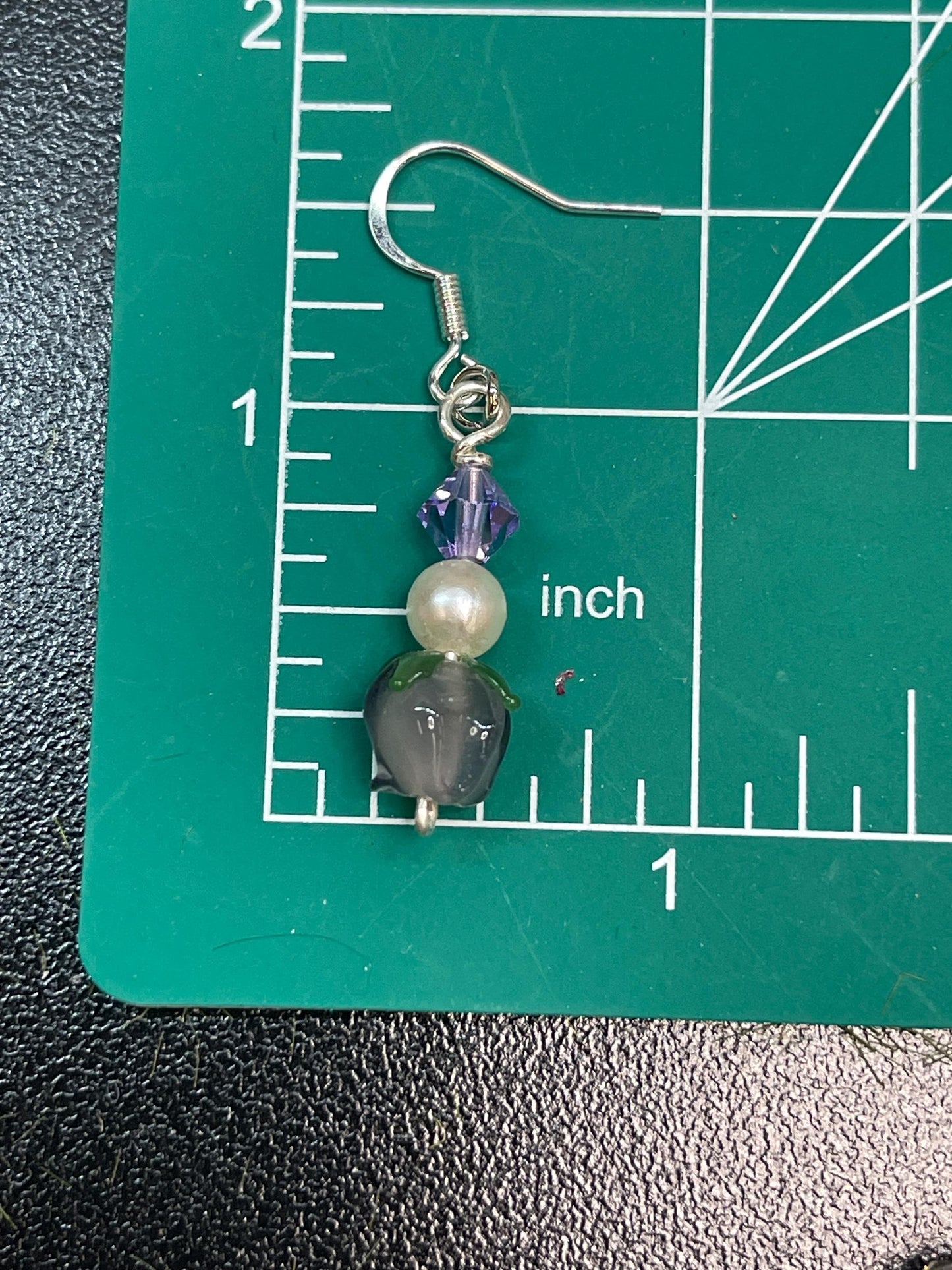 Tulip & Pearl Earrings with Purple Crystals in Silver Tone Jewelry Gift