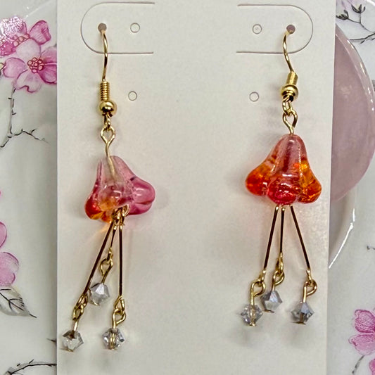 Pink Flowers in Gold Earrings