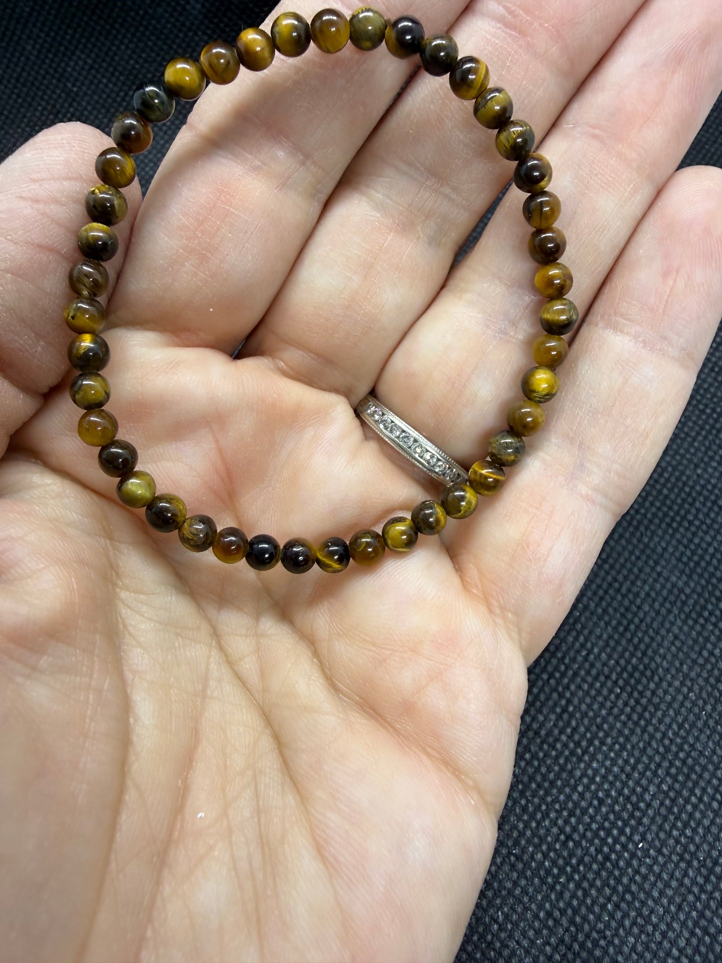 Brown Tiger Eye Crystal Beaded Elastic Bracelets