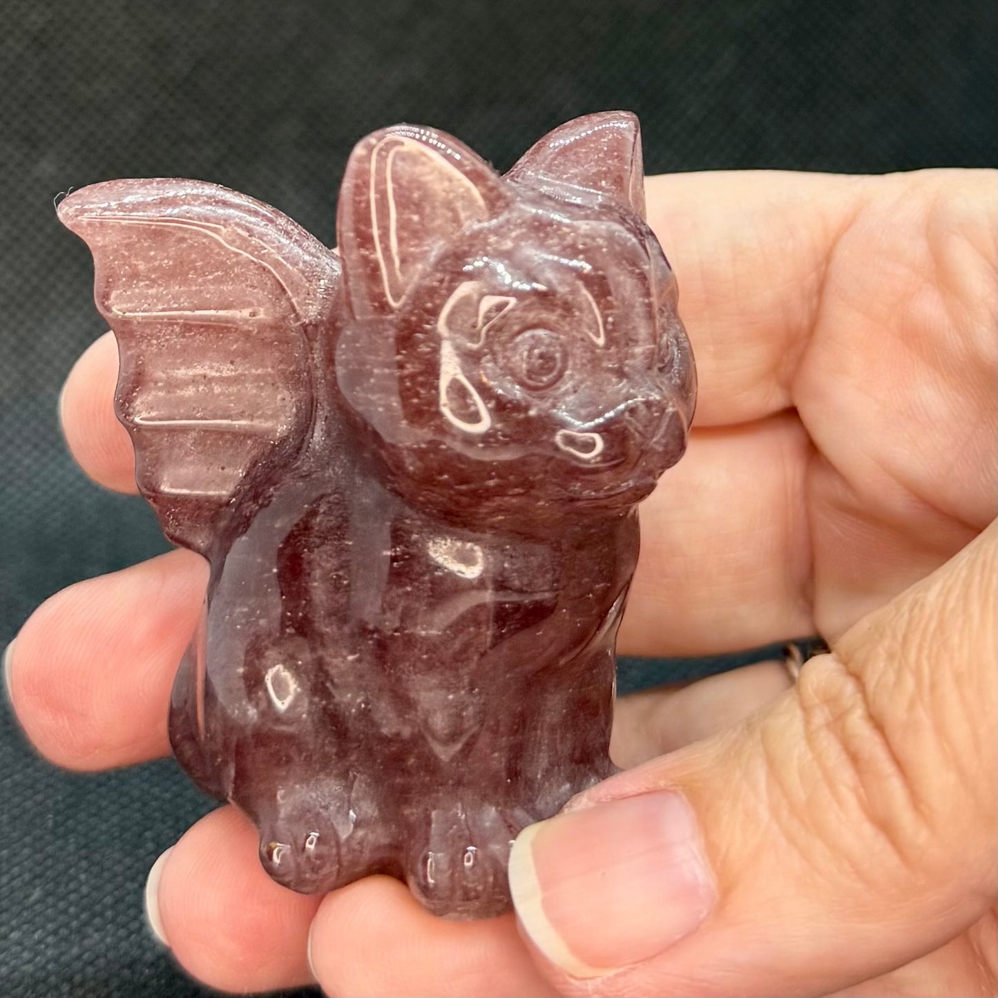 Strawberry Quartz Crystal Cat w Wings