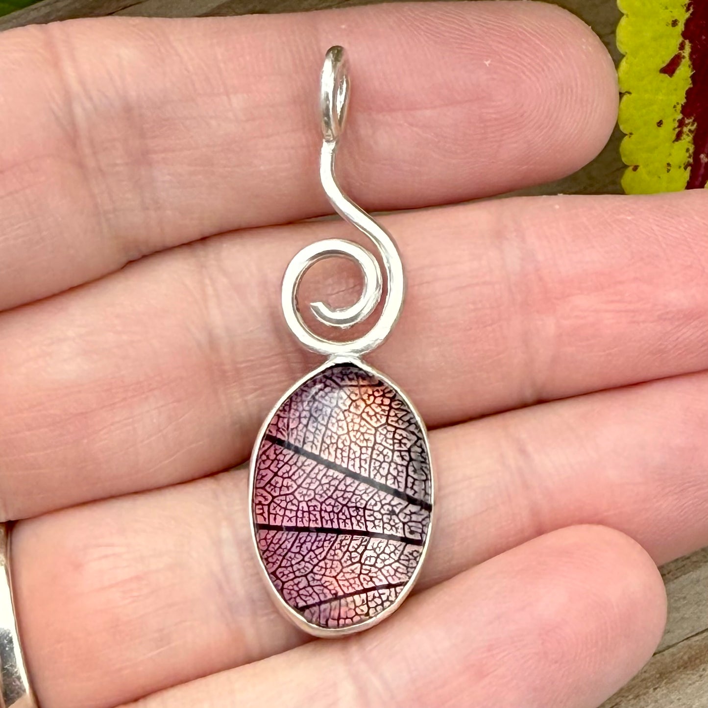 Real Leaf Glass Doublet Pendant in Sterling Silver Jewelry Necklace