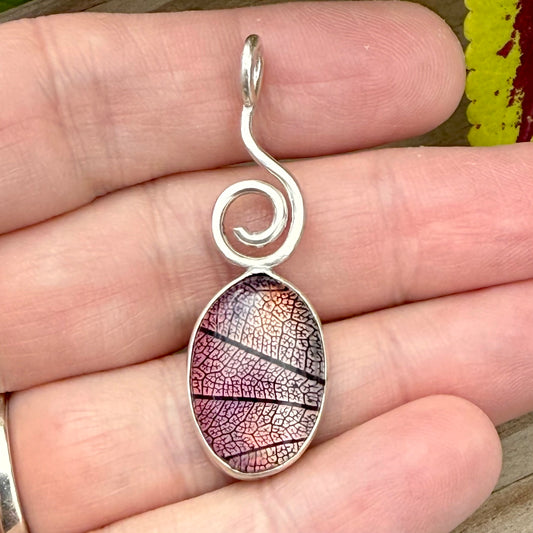 Real Leaf Glass Doublet Pendant in Sterling Silver Jewelry Necklace