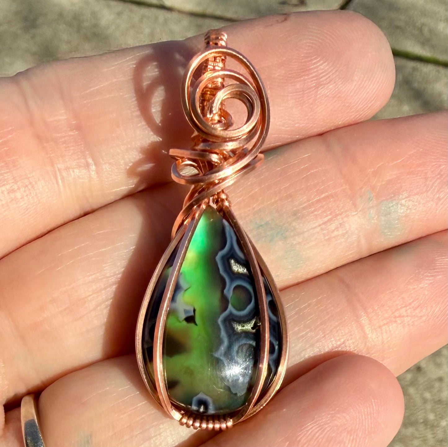 Orbicular Agate Doublet Wire Wrapped in Copper Necklace Jewelry Pendant