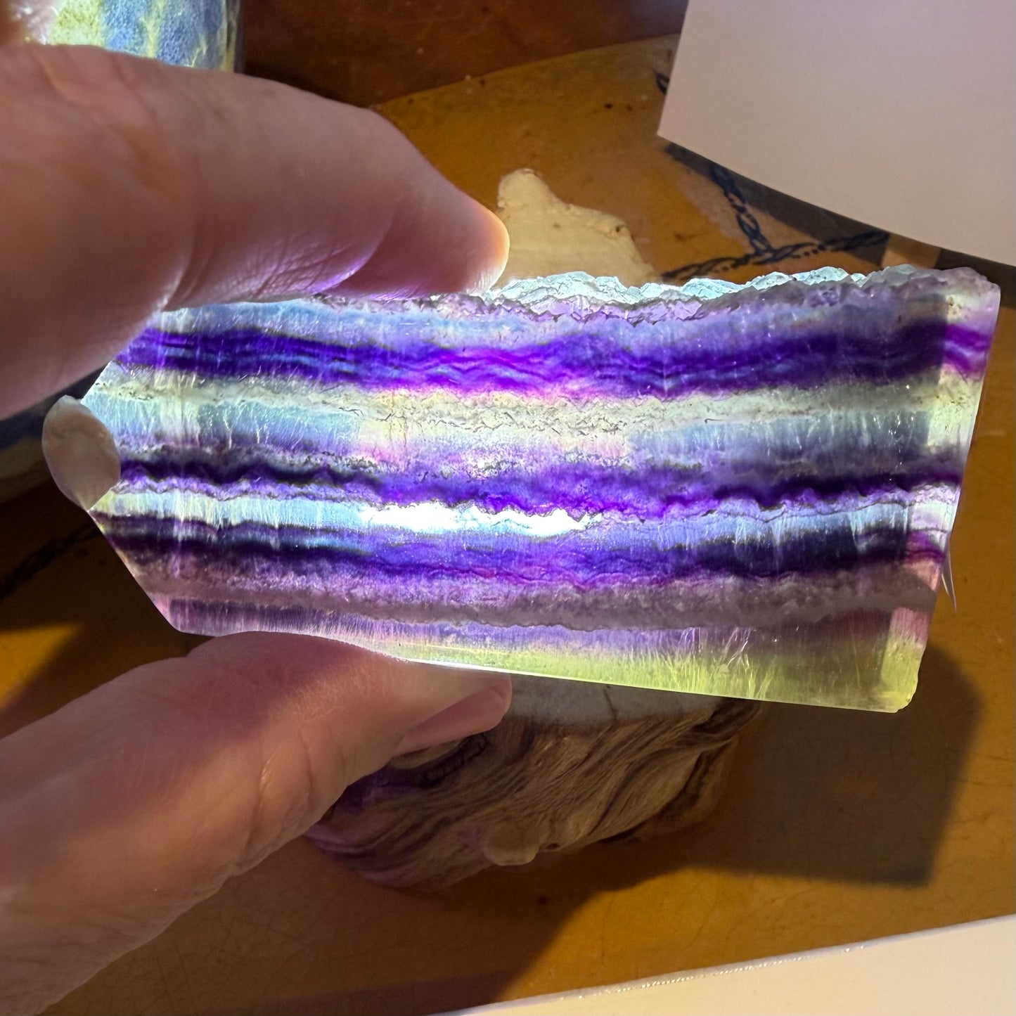 Medium Fluorite Crystal Slab Pink Purple Blue