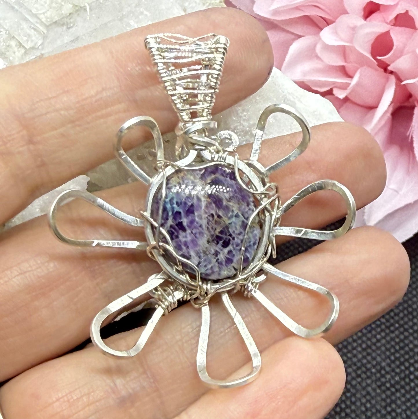 Kaleidoscope Agate Flower Gift Jewelry Necklace Pendant in Sterling Silver