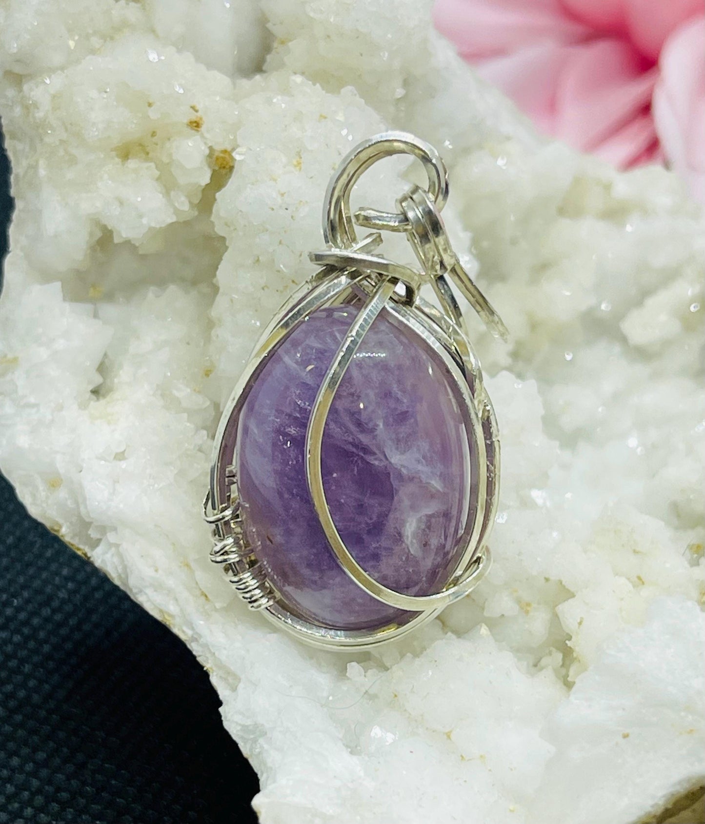 Amethyst  Pendant in Sterling Silver Wire Wrapped Jewelry Necklace Gift