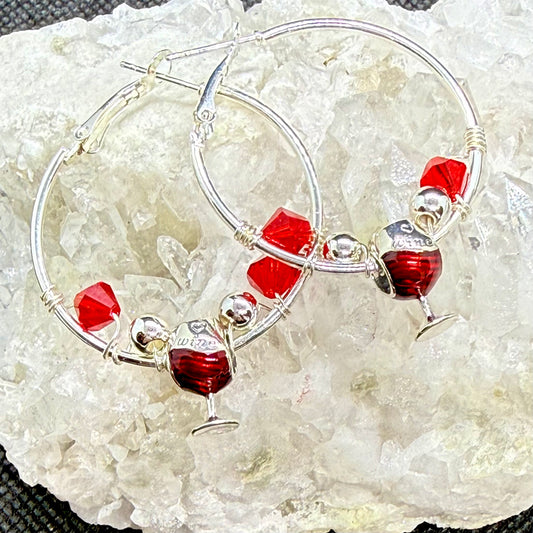 Red Wine Glass Hoop Earrings
