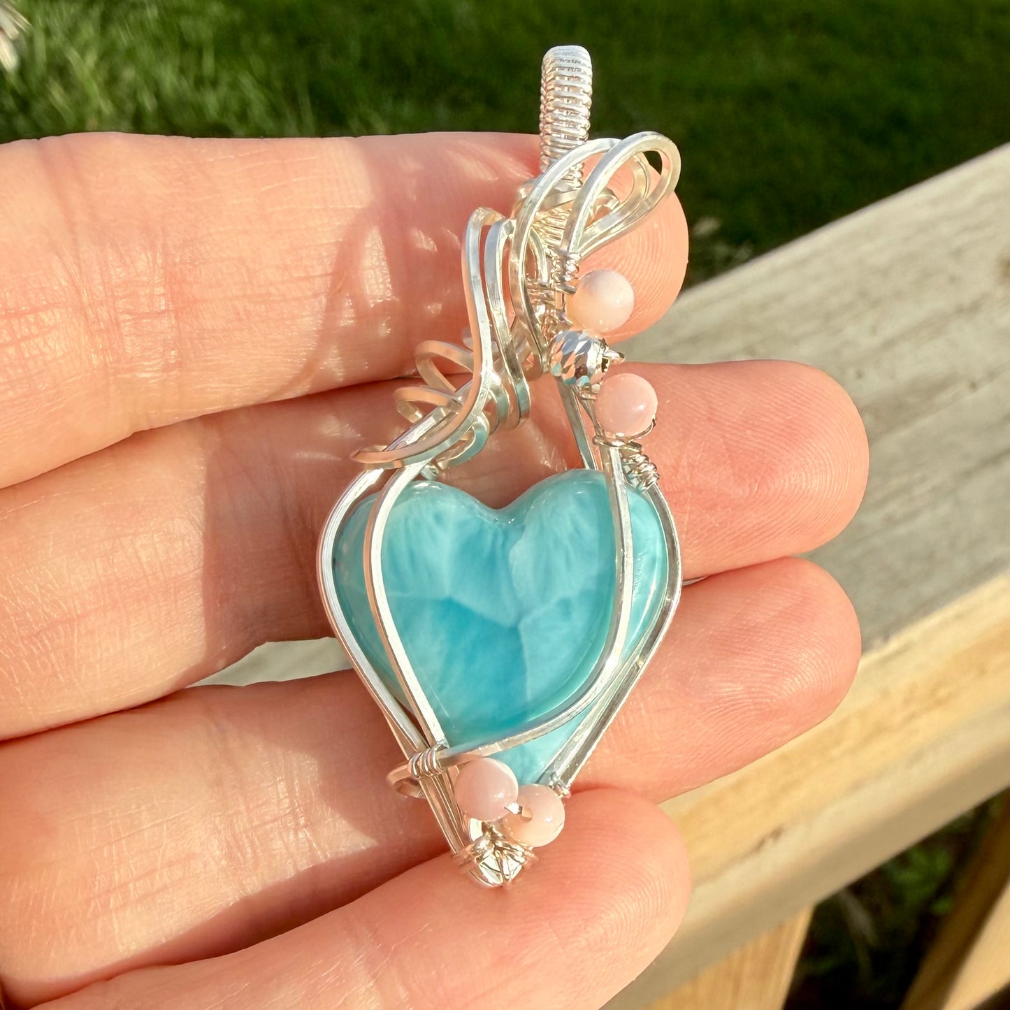 Larimar Heart in Sterling Silver Necklace Pendant Jewelry