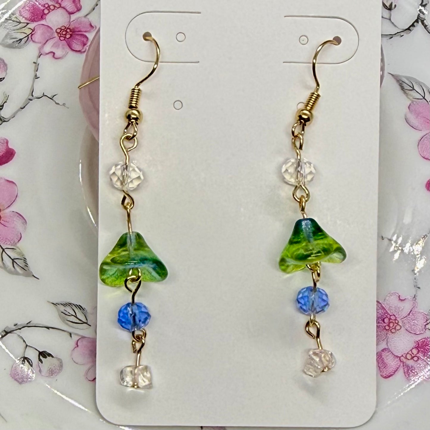 Blue Green Flower Earrings