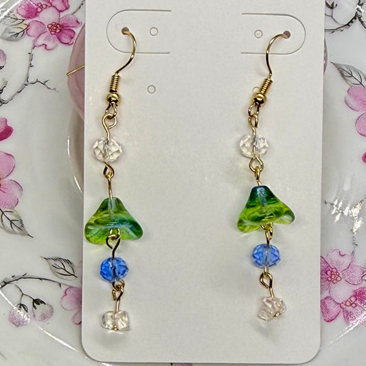 Blue Green Flower Earrings