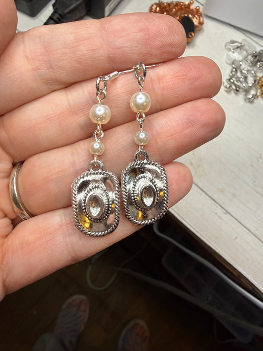 Pearl Hat Cowgirl Cowboy Earrings
