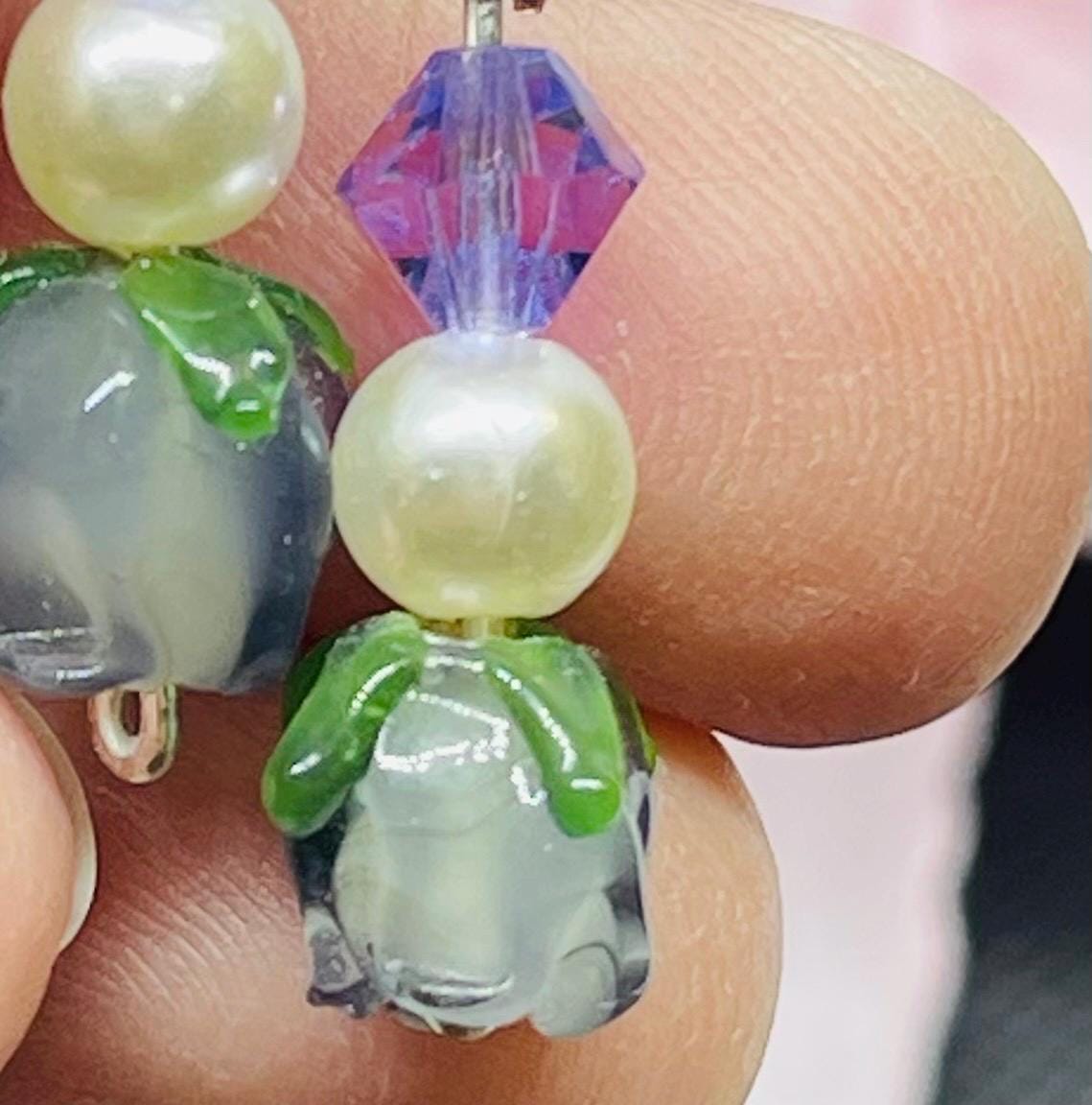 Tulip & Pearl Earrings with Purple Crystals in Silver Tone Jewelry Gift