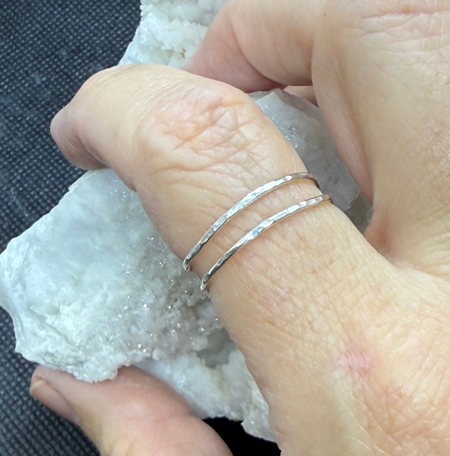 Sterling Silver Double Band Adjustable Ring Hammered Jewelry Gift